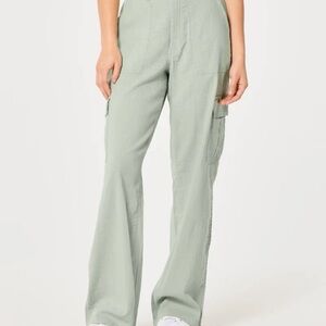 Ladies Hollister Light Gray Linen Cargo Pants, high rise trouser sz L New!
